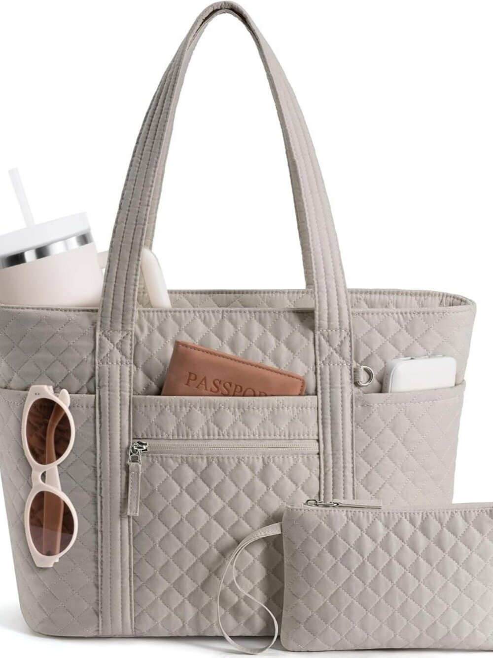 Quilted Tote Bag for Women, Puffer Cotton Work Tote Teacher Nurse Shoulder Bag H